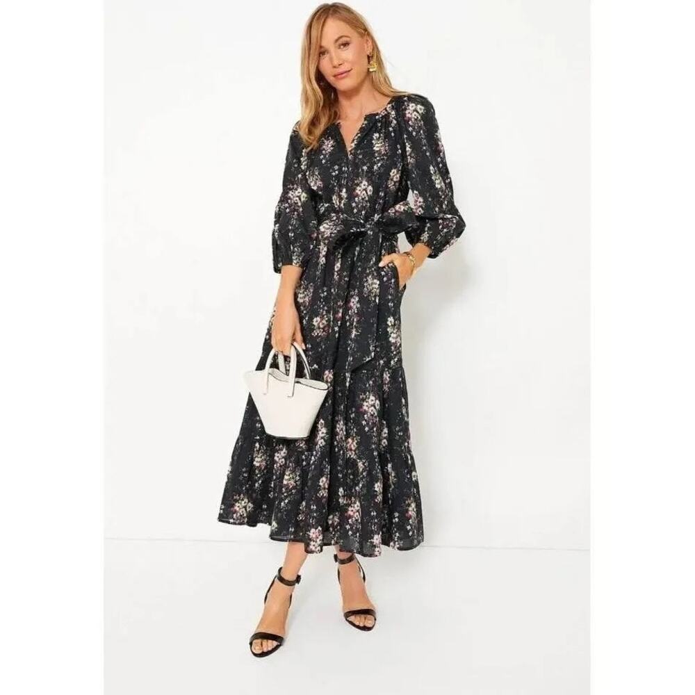 Tuckernuck Lyles Maxi Dress Small Onyx Falling Flowers Bouquet